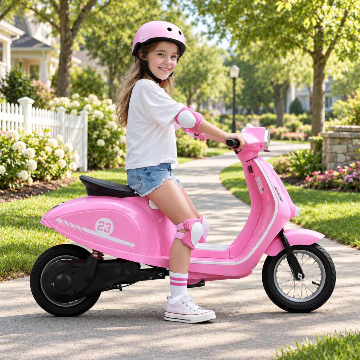 SaveJoy Kids Motorcycle 24V Retro Ride on Toys for Ages 8+, 15 mph LED Light up Electric Ride On Car,Durable Outdoor Gift for Boys & Girls,Pink