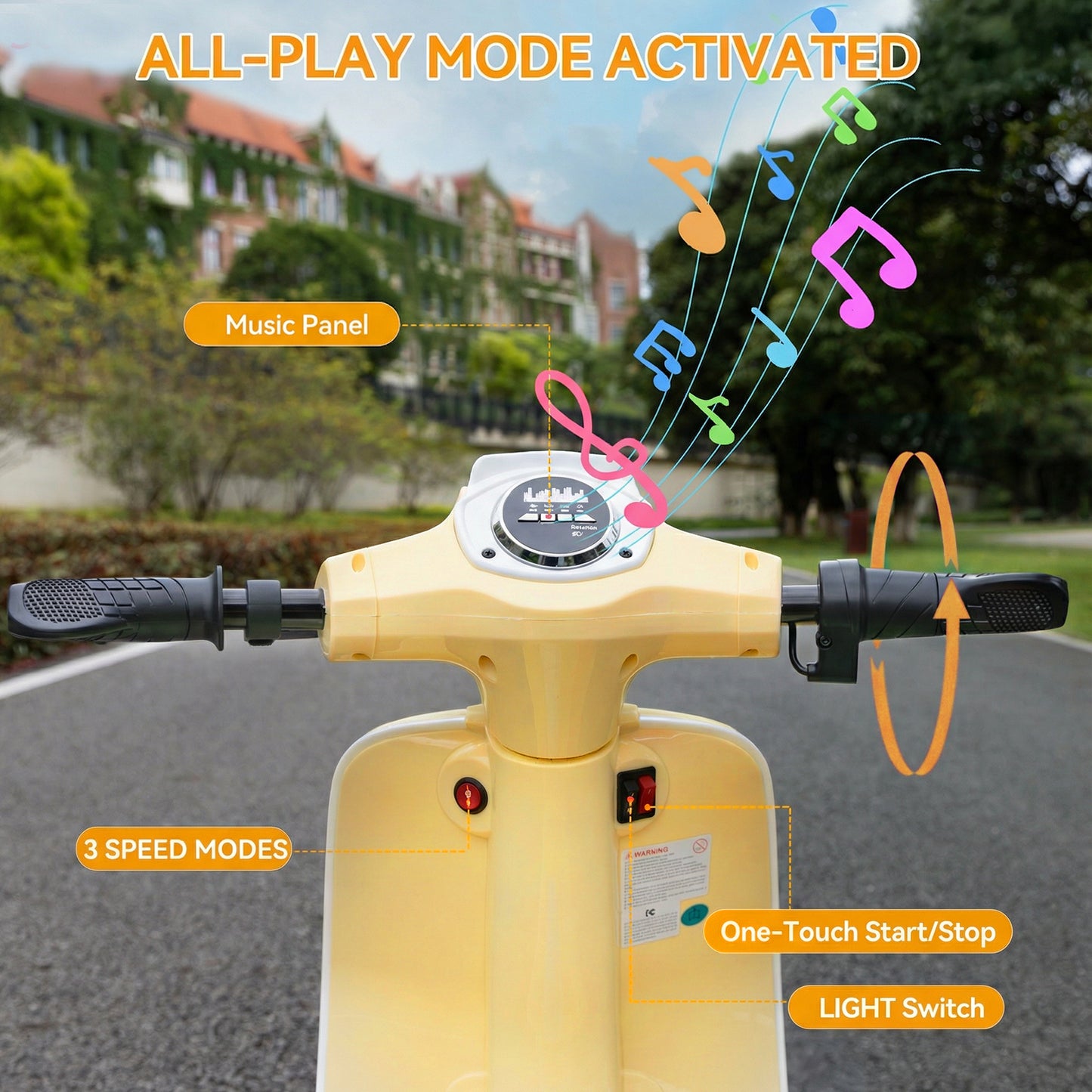 SaveJoy 24V Motorcycle for Kids Ages 8+ Retro Ride on Toys , LED Light-Up Electric Ride On Car,Durable Outdoor Gift for Boys & Girls, Beige
