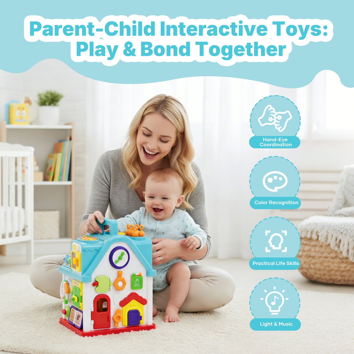 SaveJoy Montessori Activity Cube, 16-in-1 Interactive Baby Toys with Music, Educational Toddler Toys for 6-36 Months, Baby Girl Toys & Infant Learning Gift