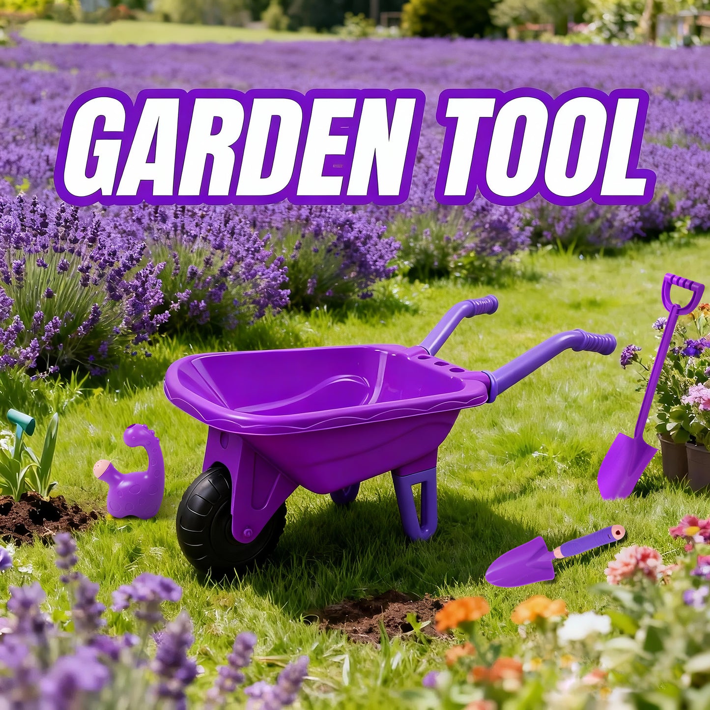 SaveJoy Kids Gardening Tools Set,Toddler Garden Outdoor Toys,Kids Wheelbarrow with Watering Can,Shovel,Rake,Hoe,outdoor toys for kids Age 4-8,Purle