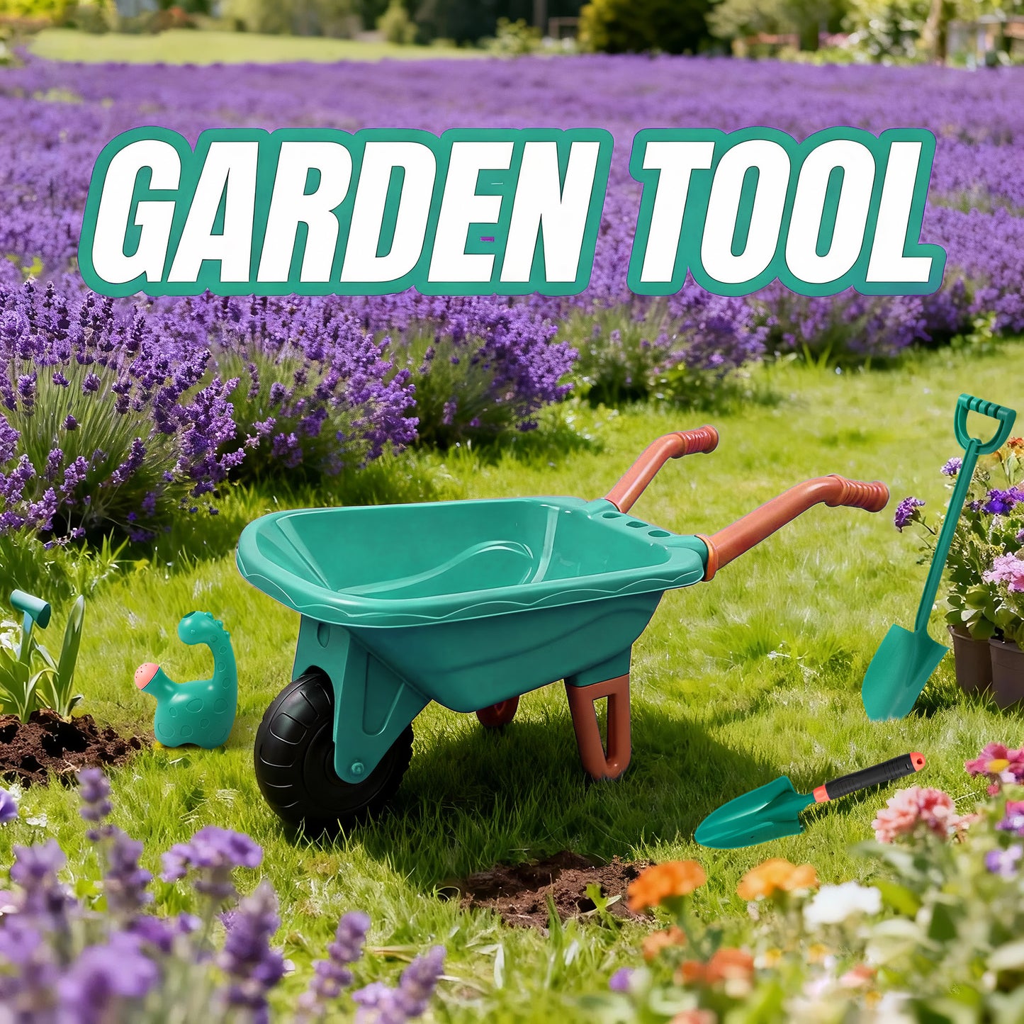 SaveJoy Kids Gardening Tools Set,Toddler Garden Outdoor Toys,Kids Wheelbarrow with Watering Can,Shovel,Rake,Hoe,outdoor toys for kids Age 4-8,Green