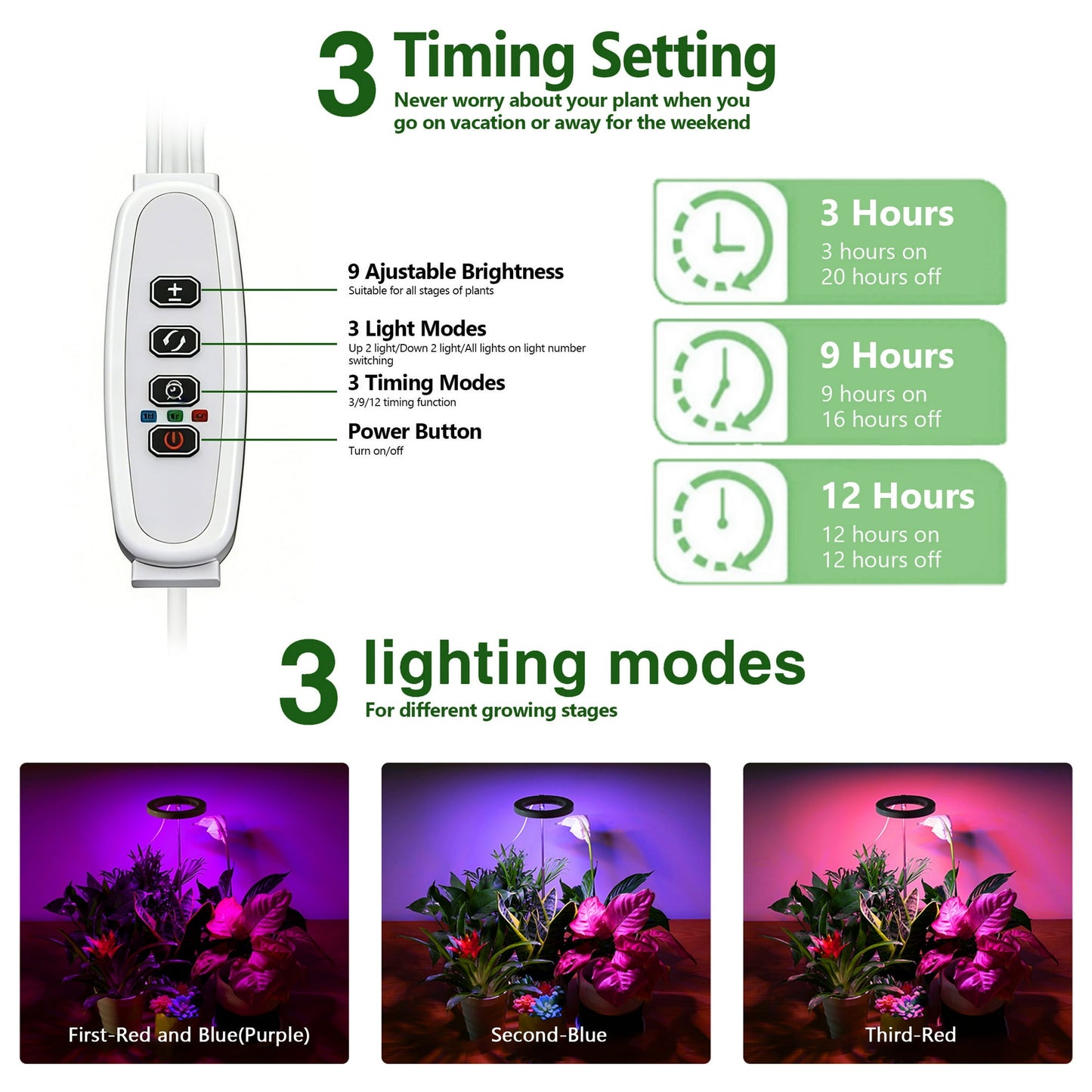 ORFELD 4PCS LED Growing Light for Indoor Plants, Full Spectrum Desk Growth Lamp & Height Adjustable, Plant Grow Light 9 Dimmable Brightness for Small Plants,White