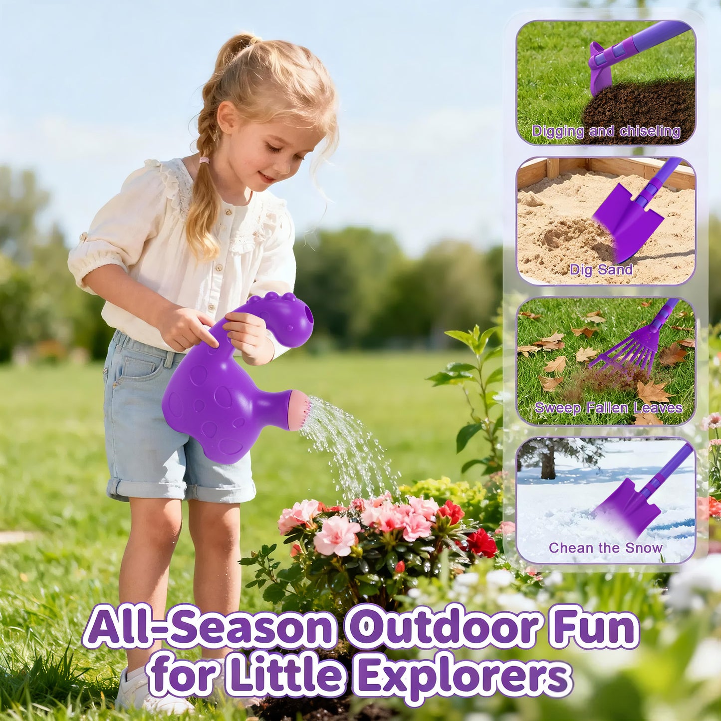 SaveJoy Kids Gardening Tools Set,Toddler Garden Outdoor Toys,Kids Wheelbarrow with Watering Can,Shovel,Rake,Hoe,outdoor toys for kids Age 4-8,Purple