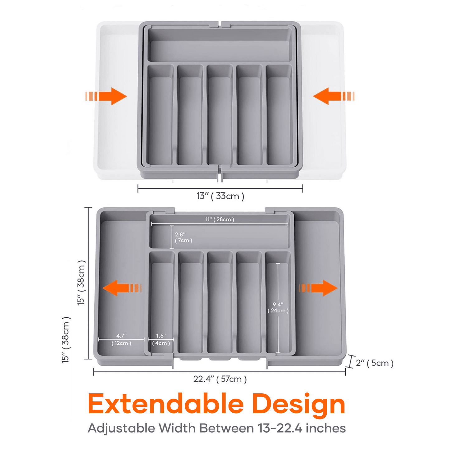 ORFELD Extendable Utensil Tray for Drawer,Multipurpose Kitchen Organizers and Storage Solution,Adjustable BPA-Free Cutlery Holder for Spoons, Forks, Grey
