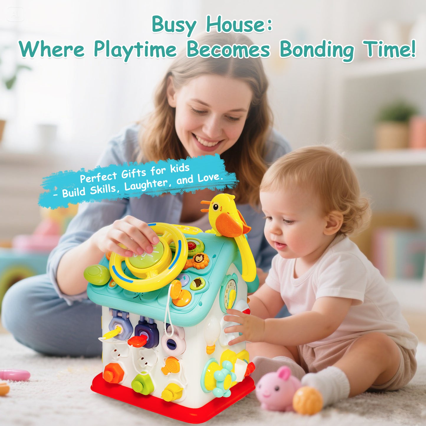 SaveJoy Baby Activity Toy with Music,6 in 1 Learning Toys for Toddlers,Educational Gift for Kids Infants Busy House 6-12 Months