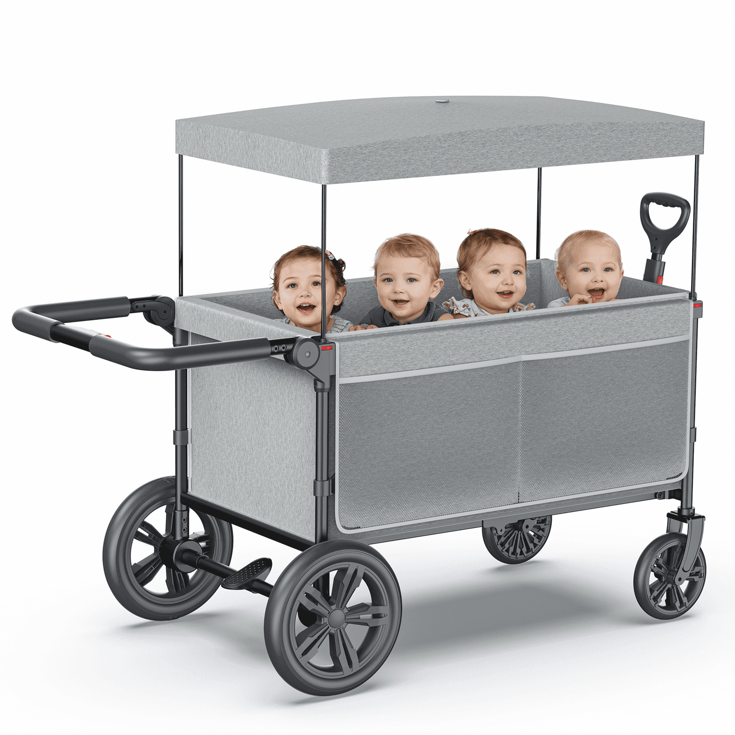 SaveJoy Wagon Stroller, Collapsible Stroller Wagon for 4 Passenger with Adjustable Canopy & 5-Point Harness, Black