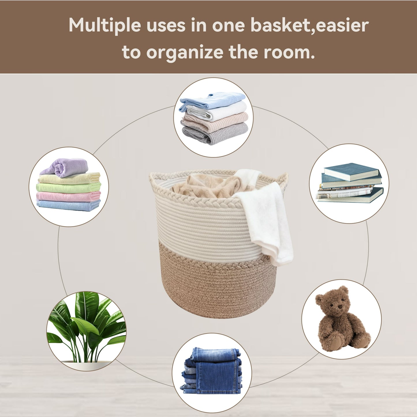 ORFELD 75L Large Cotton Rope Baskets for Storage,Woven Basket for Organizing, Blanket Basket Clothes Basket Laundry Hamper with Handles (16" x 24")