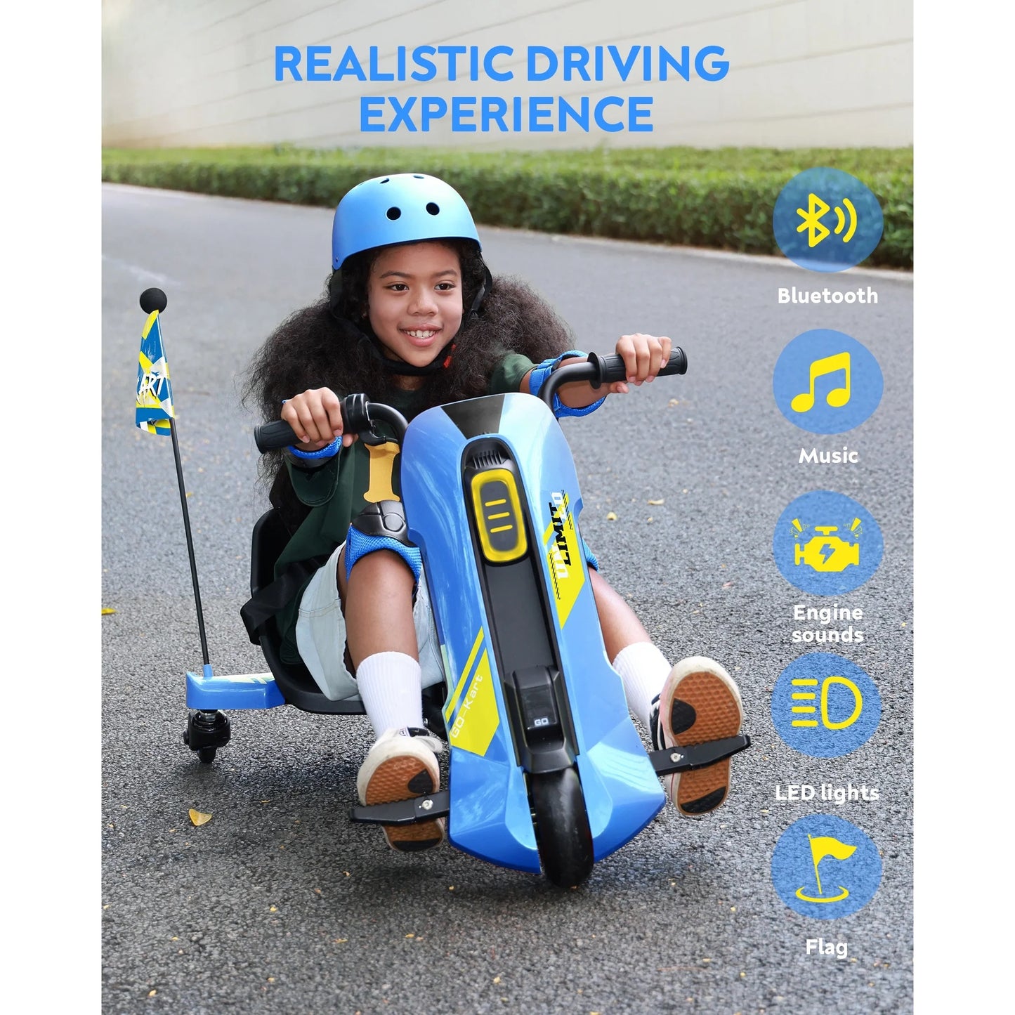 ORFELD 24V Kids Electric Go Kart,High-Power Battery Ride-On Toy with Safety Belt,Outdoor Drift Cart for Ages 6+,Ideal Gift for Boys & Girls,Blue