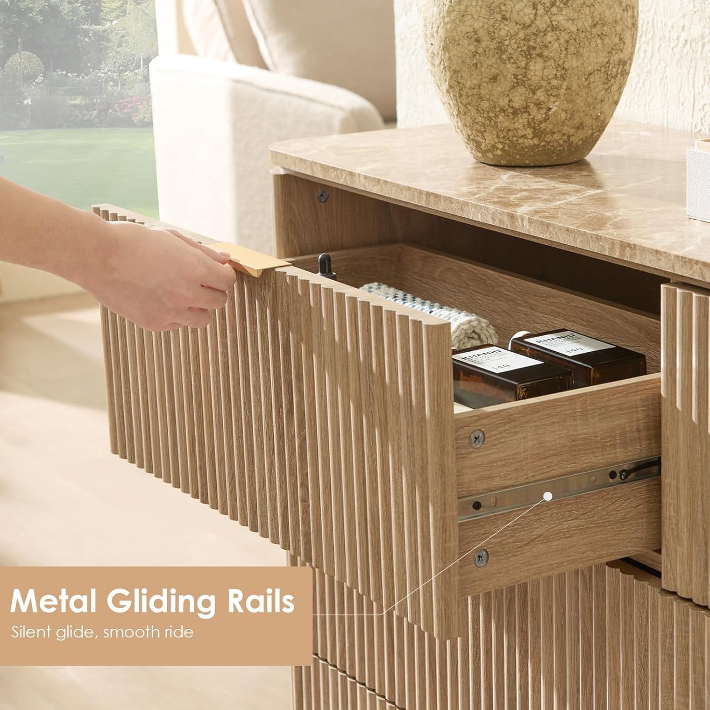 Hvoonc 6-Drawer Modern Wood Dressers for Bedroomand Living Room, Natural Oak