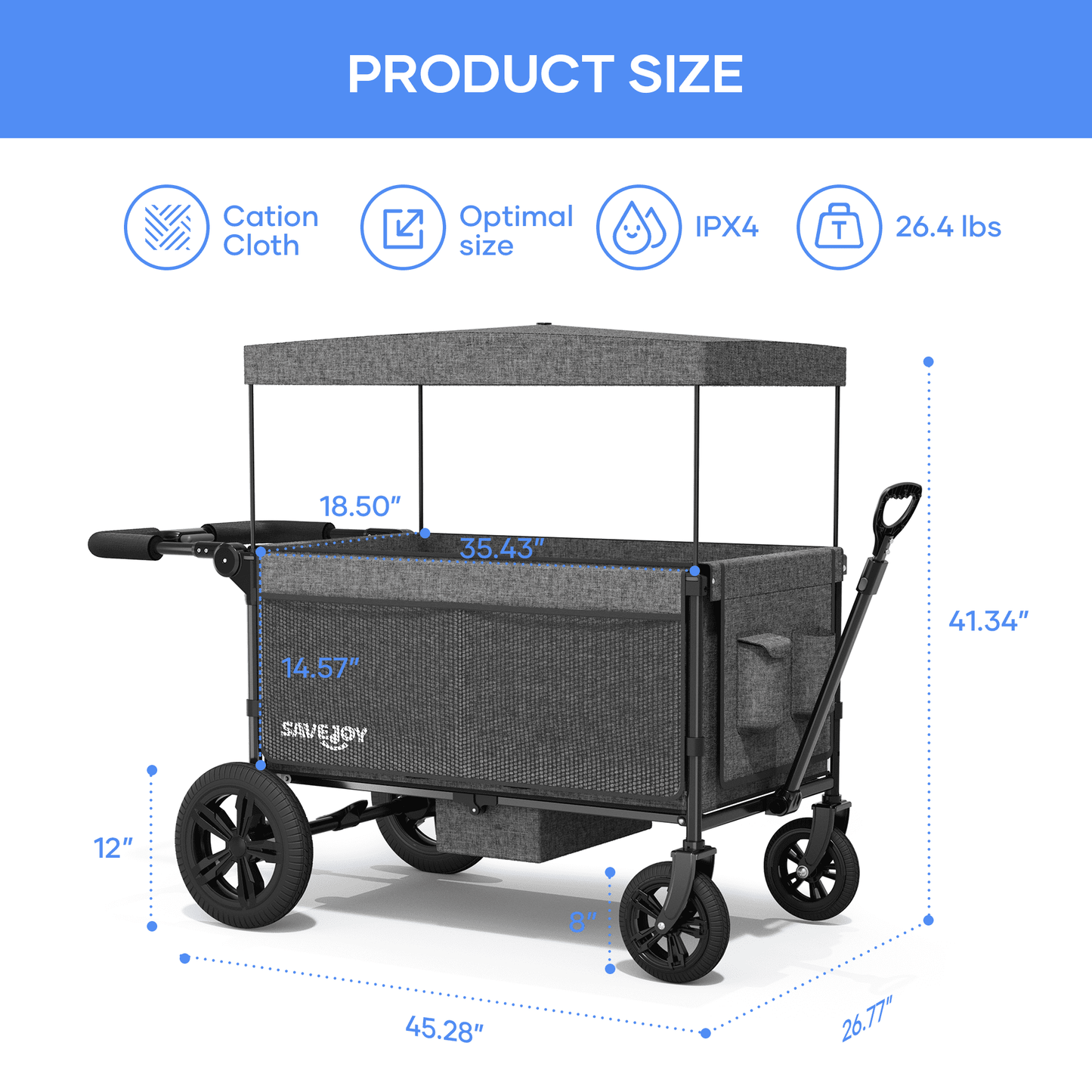 SaveJoy Wagon Stroller, Collapsible Stroller Wagon for 4 Passenger with Adjustable Canopy & 5-Point Harness, Black