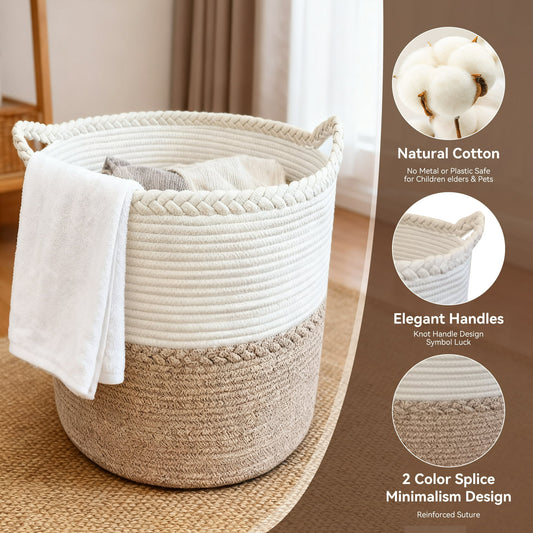 ORFELD 75L Large Cotton Rope Baskets for Storage,Woven Basket for Organizing, Blanket Basket Clothes Basket Laundry Hamper with Handles (16" x 24")