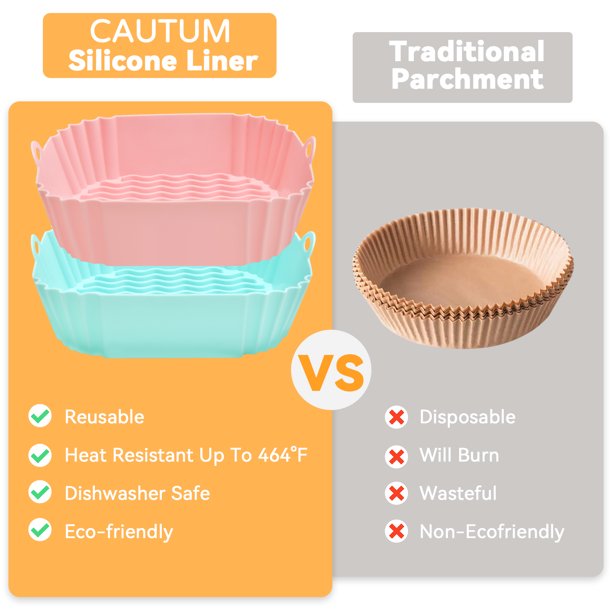 Air Fryer Silicone Liners, CAUTUM 2 Pack 8.3inch Reusable Baking Basket, Kitchen Airfryer Square Pot