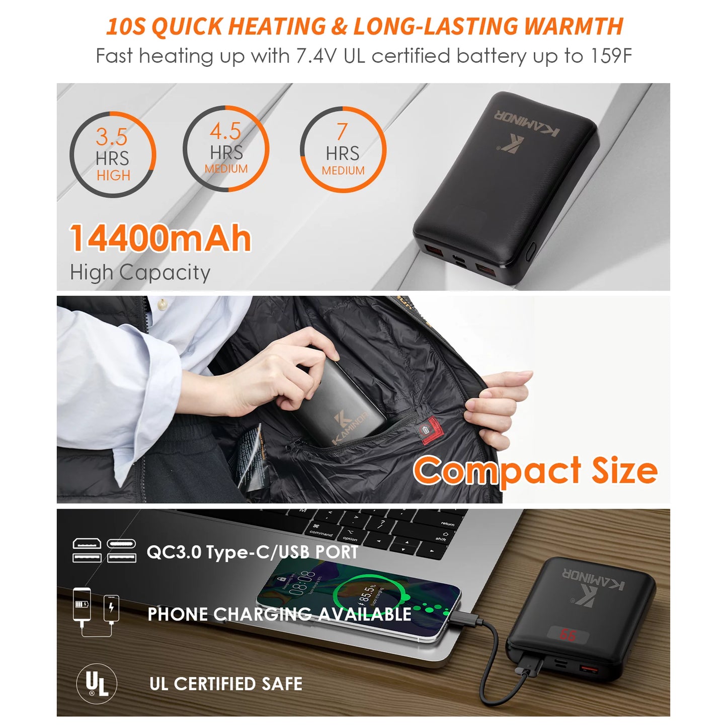 Women's Heated Vest with Battery Pack (Black,M)