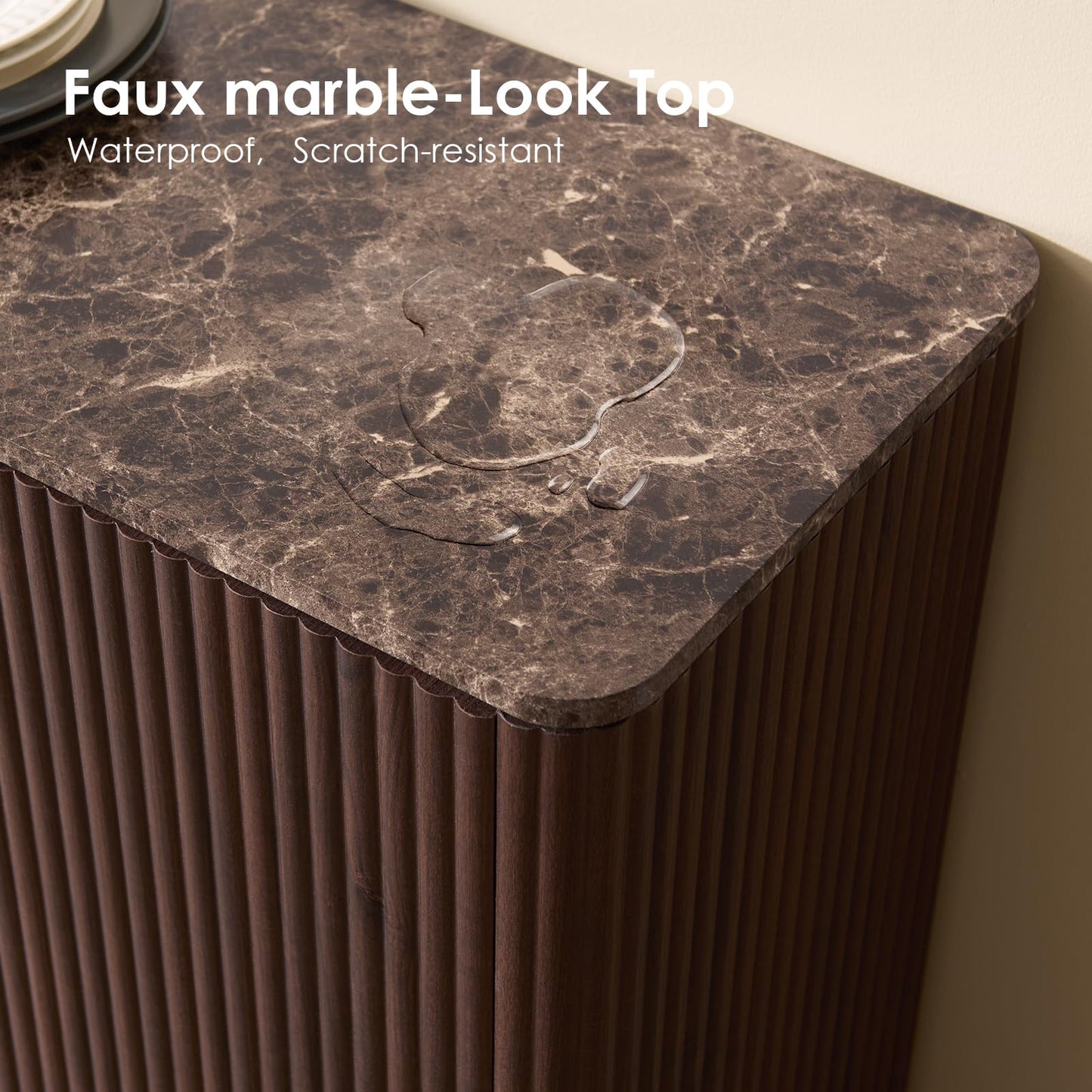 54.5" Wide 8 Drawer Double Dresser with Faux Marble Top, Walnut Fluted Storage Cabinet for Bedroom Living Room