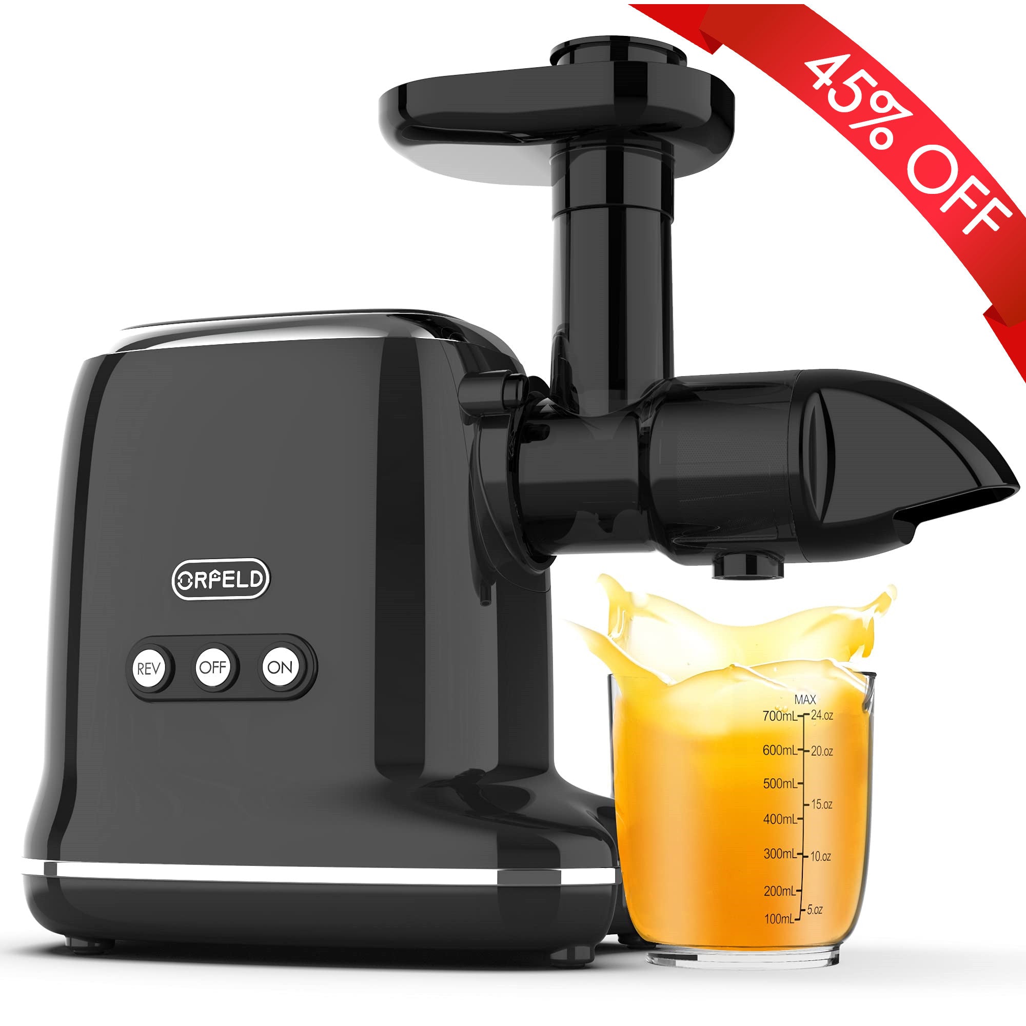 ORFELD Slow Masticating Juicer for Vegetables & Fruits with 90% Juice Yield Black