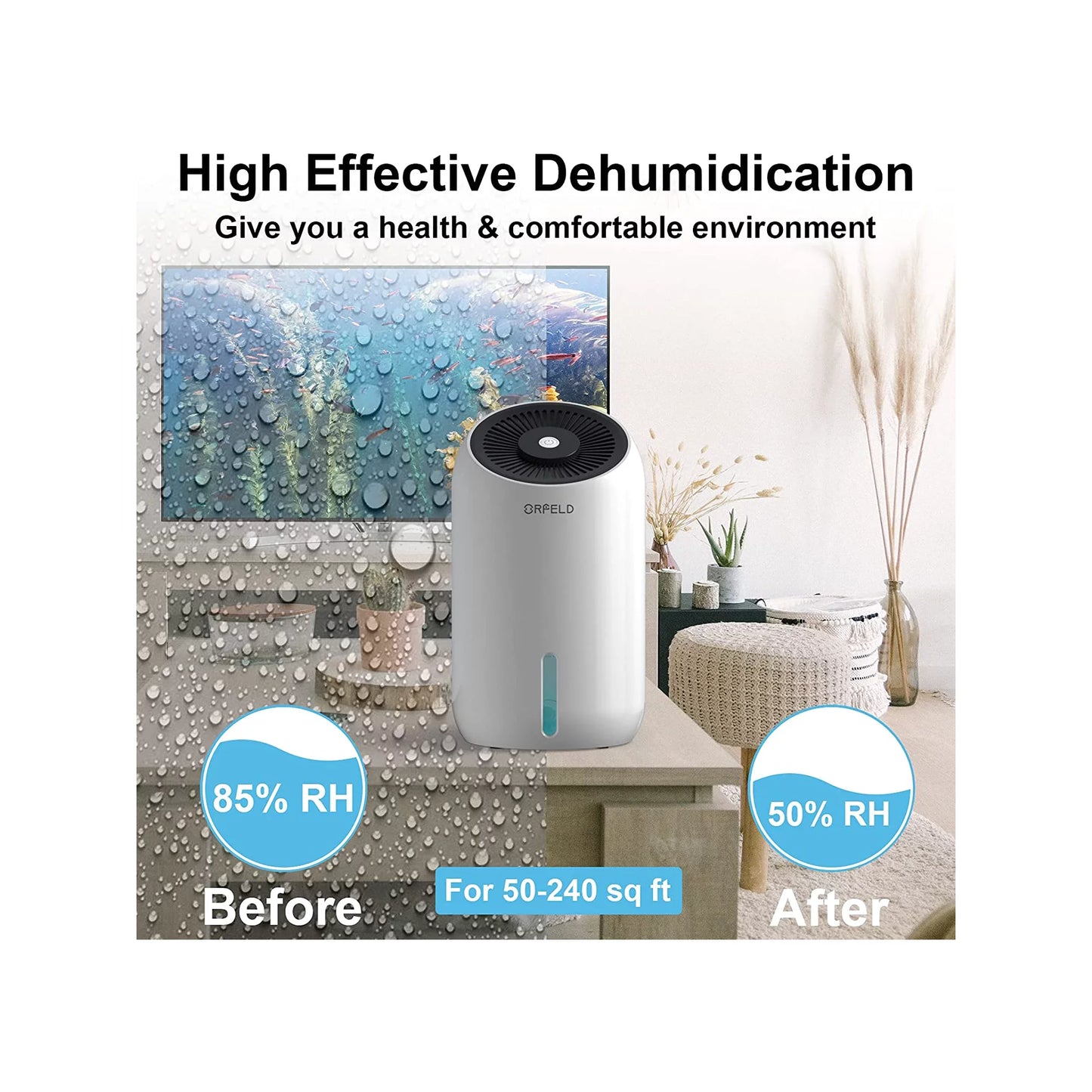 ORFELD Dehumidifier Combo, 30oz 860ml Dehumidifiers, 2200 Cubic Feet 240 Sq. Ft Portable Quiet Dehumidifier with 7 Colors LED Light for Basements, Bathroom, Bedroom