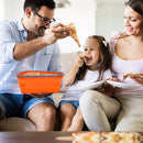 Reusable Pizza Storage Container, CAUTUM Silicone Pizza Slice Storage Container with 5 Microwavable Serving Trays, Adjustable Pizza Leftover Container with Lid Orange