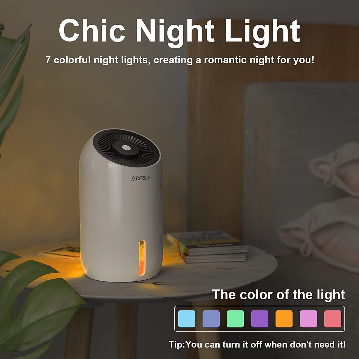 ORFELD Dehumidifier Combo, 30oz 860ml Dehumidifiers, 2200 Cubic Feet 240 Sq. Ft Portable Quiet Dehumidifier with 7 Colors LED Light for Basements, Bathroom, Bedroom
