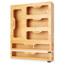 Ziplock Bag Storage Organizer, CAUTUM Bamboo Foil and Plastic Wrap Dispenser with Cutter, 6 in 1 Ziplock Bag Container for Kitchen Drawer