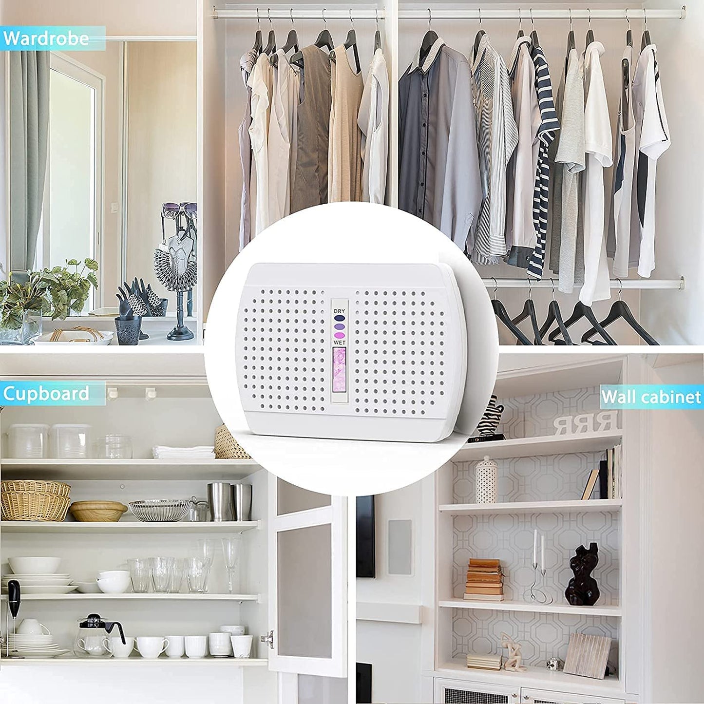 ORFELD Dehumidifier Combo, 30oz 860ml Dehumidifiers, 2200 Cubic Feet 240 Sq. Ft Portable Quiet Dehumidifier with 7 Colors LED Light for Basements, Bathroom, Bedroom