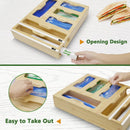 Ziplock Bag Storage Organizer, CAUTUM Bamboo Foil and Plastic Wrap Dispenser with Cutter, 6 in 1 Ziplock Bag Container for Kitchen Drawer