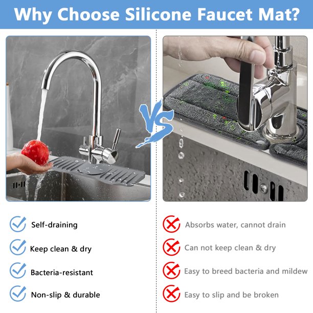 Silicone Faucet Mat for Kitchen, Sink Splash Guard, Sink Draining Pad Behind Faucet, Kitchen Sink Accessories, Faucet Absorbent Mat