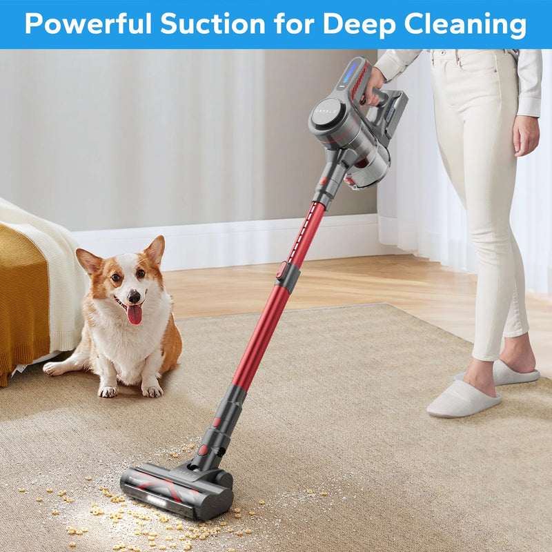 ORFELD Cordless Vacuum Cleaner, 45KPA Powerful Vacuum Cleaners for Home, Stick Vacuum Cordless with Anti-Tangle Roller Brush for Carpet,Hardwood Floor,Pet Hair,A16 Red