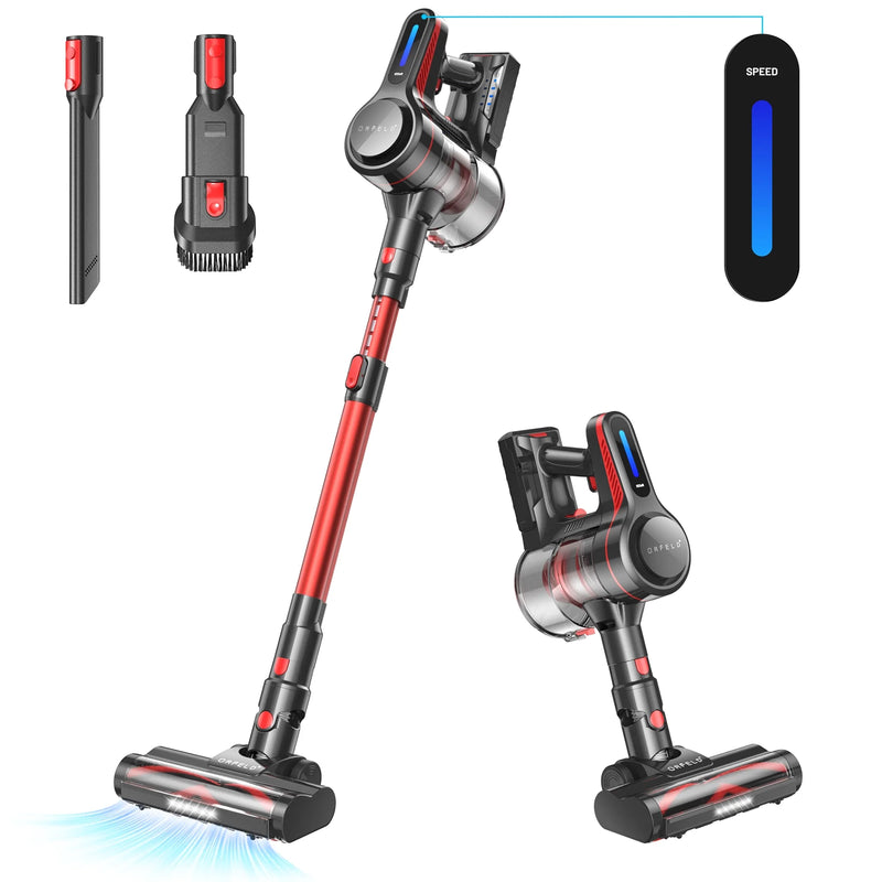 ORFELD Cordless Vacuum Cleaner, 45KPA Powerful Vacuum Cleaners for Home, Stick Vacuum Cordless with Anti-Tangle Roller Brush for Carpet,Hardwood Floor,Pet Hair,A16 Red