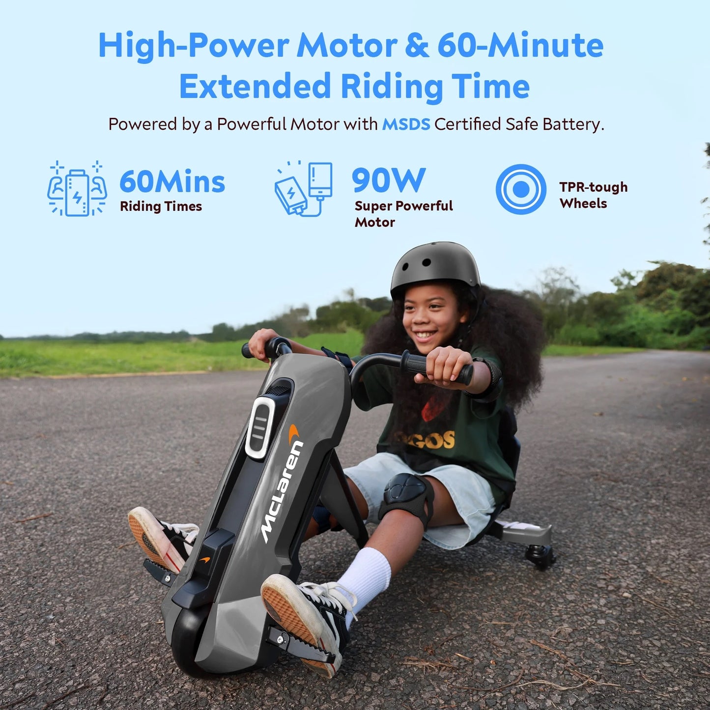 McLaren 24V Ride on Toys for Kids, Electric Go Kart Powered Drift Kart with Adjustable Seat for Big Kids 3+ Boys Girls, Black