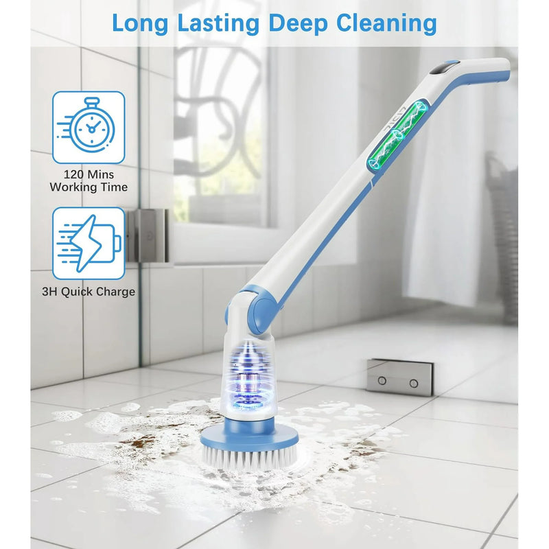ZISIZ Electric Spin Scrubber, Shower Scrubber LED Display & 4 Replacement Brush Head, Dual Speed Blue