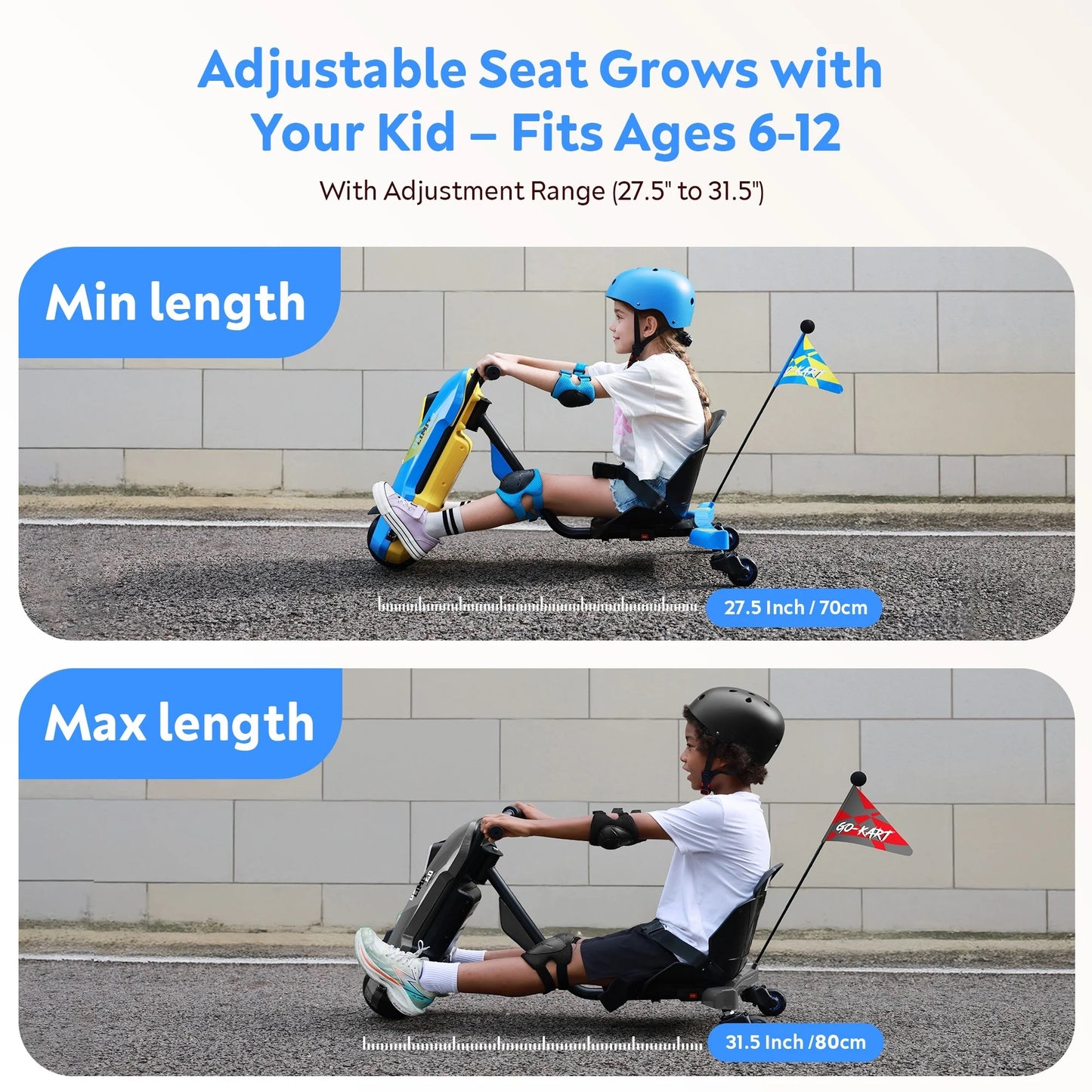 ORFELD 24V Kids Electric Go Kart,High-Power Battery Ride-On Toy with Safety Belt,Outdoor Drift Cart for Ages 6+,Ideal Gift for Boys & Girls,Blue