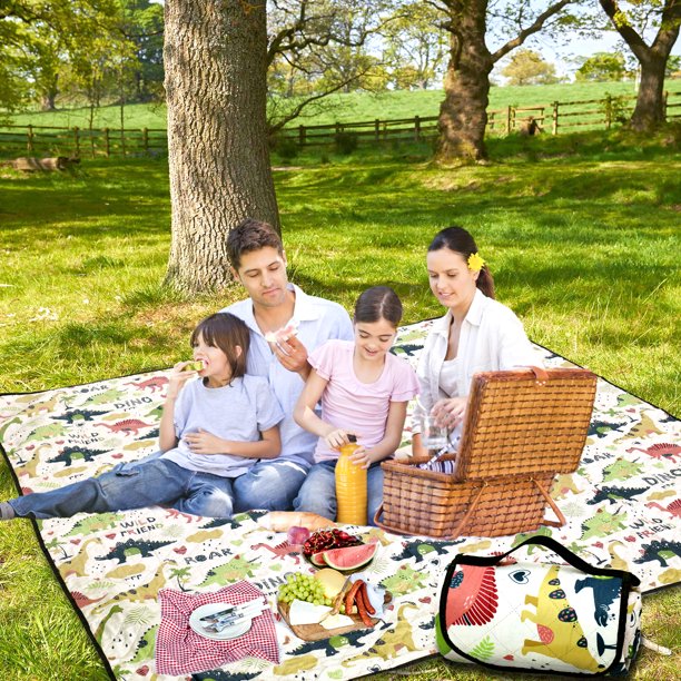Large 79"x79" Waterproof Picnic Blanket,CAUTUM 3 Layered Foldable Outdoor Picnic Mat