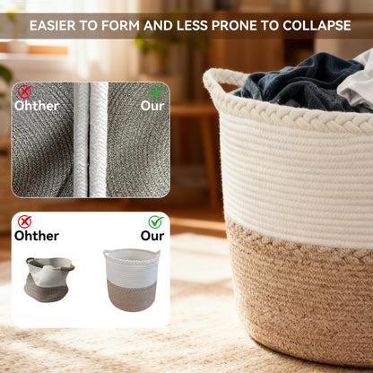 ORFELD 75L Large Cotton Rope Baskets for Storage,Woven Basket for Organizing, Blanket Basket Clothes Basket Laundry Hamper with Handles (16" x 24")