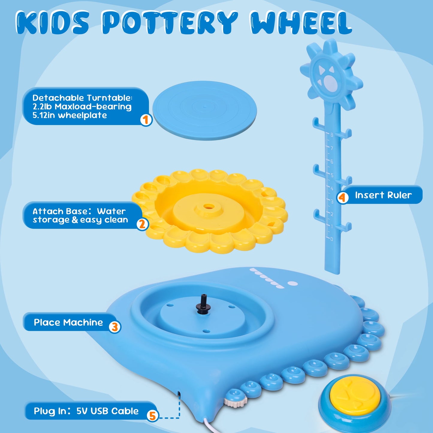 SaveJoy Pottery Wheel for Kids,Complete Pottery Painting Craft Kit,Arts and Crafts for Kids with Foot Pedal & Sculpting Tools Ages 8-12