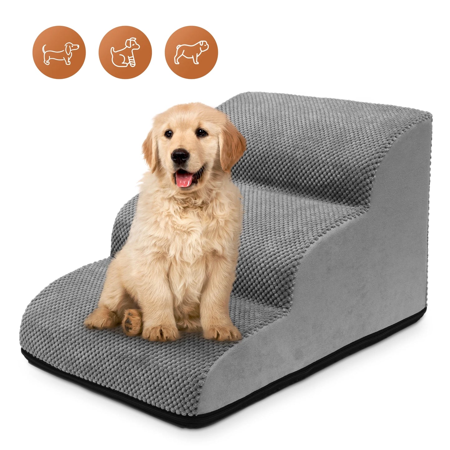 CAUTUM Dog Stairs 3 Tier Non-Slip Pet Stairs Dog Ramp for Couch and Bed, Dog Stairs for Small Pets Cats