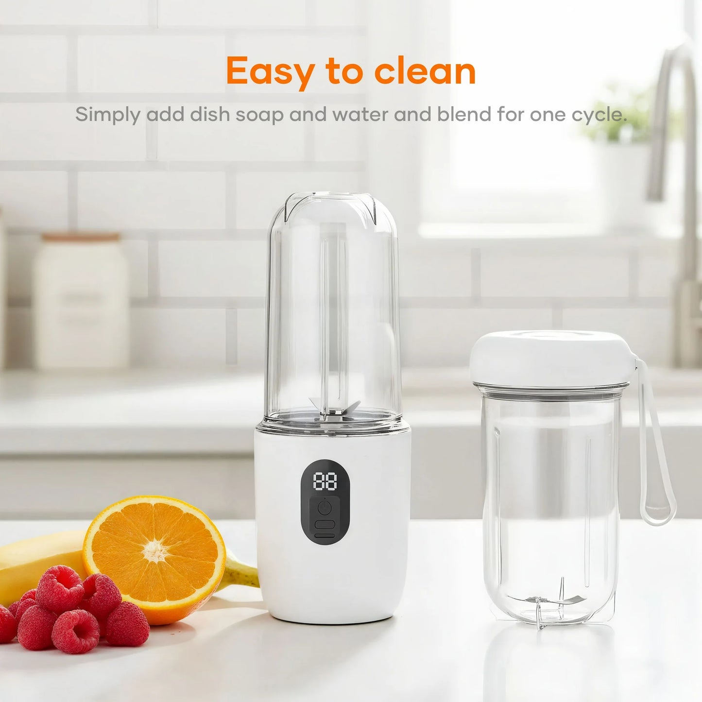 ORFELD Portable Blender with 16 Durable Stainless Steel Blades,17 Oz(500ml) Cordless Small Smoothie & Shake Maker,Use on a full charge 6~8 times,White