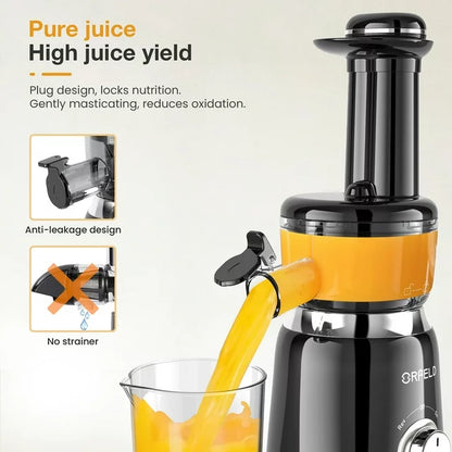 ORFELD Juicer Machine, Slow Masticating Cold Press Juicer for Fruits and Vegetables, BPA-Free, Black