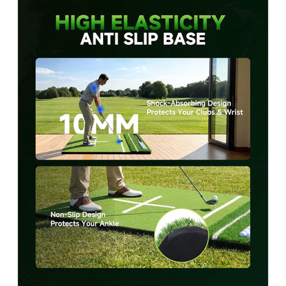 ORFELD 5.2x4ft Golf Hitting Mat with 10 Hitting Holes, Dual Turf Golf Putting Mat with Ball Tray, Alignment Aid Practice Mat Putting Green for Indoor & Outdoor