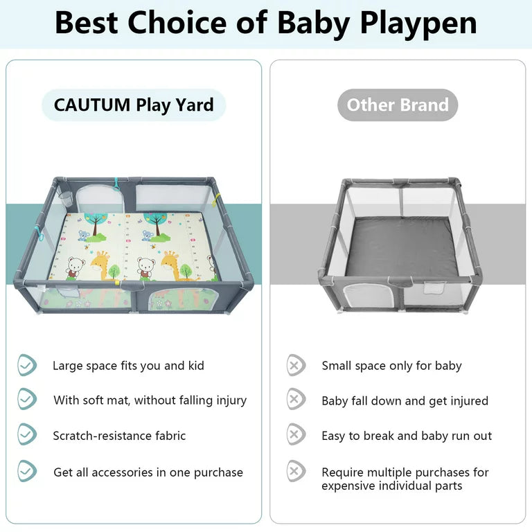 Baby Playpen with Mat, CAUTUM 79"x59" Extra Large Play Yard for Toddlers, Indoor & Outdoor Kids Activity Center with Safety Gates and Breathable Mesh, BPA-Free, Non-Toxic