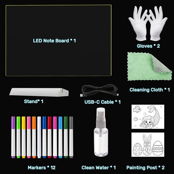 SaveJoy Led Drawing Board with 7 Light Effects, 12'' Rechargeable Glow Doodle LED Note Board, Neon Light Up Drawing Tablet Gifts for Kids Toddlers