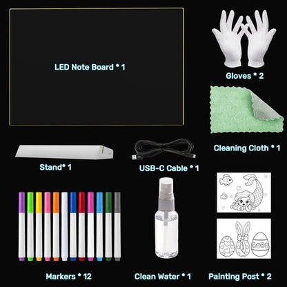 SaveJoy Led Drawing Board with 7 Light Effects, 12'' Rechargeable Glow Doodle LED Note Board, Neon Light Up Drawing Tablet Gifts for Kids Toddlers