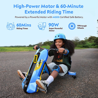 ORFELD 24V Kids Electric Go Kart,High-Power Battery Ride-On Toy with Safety Belt,Outdoor Drift Cart for Ages 6+,Ideal Gift for Boys & Girls,Blue