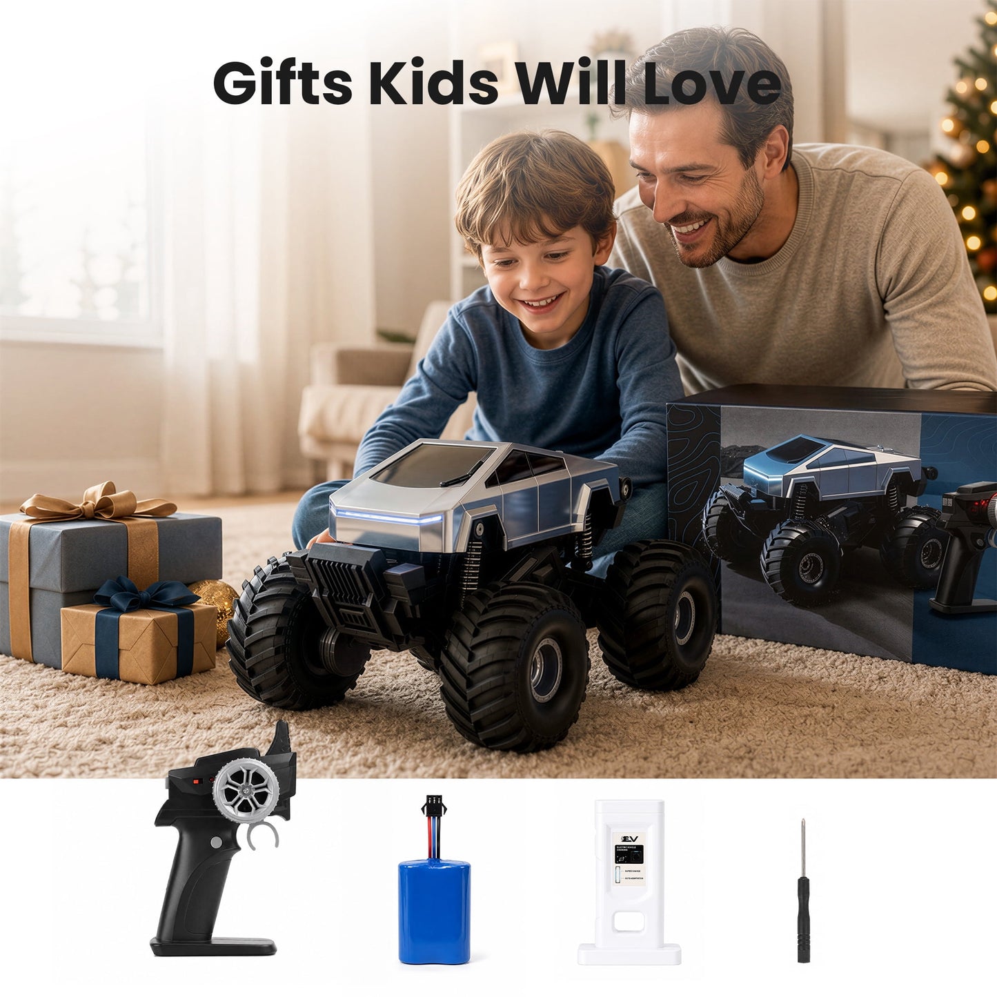 SaveJoy Cyber Remote Control Car with Charging Station, 1:20 4WD Amphibious RC Monster Truck, Waterproof Toy Gift for Boys 6-12