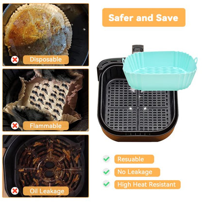 Air Fryer Silicone Liners, CAUTUM 2 Pack 8.3inch Reusable Baking Basket, Kitchen Airfryer Square Pot
