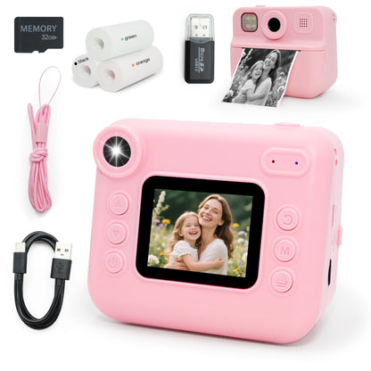 SaveJoy Kids Camera Instant Print, 1080P Digital Camera with 32G Card & Color Paper, Cartoon Gift for Boys Girls Ages 3-12