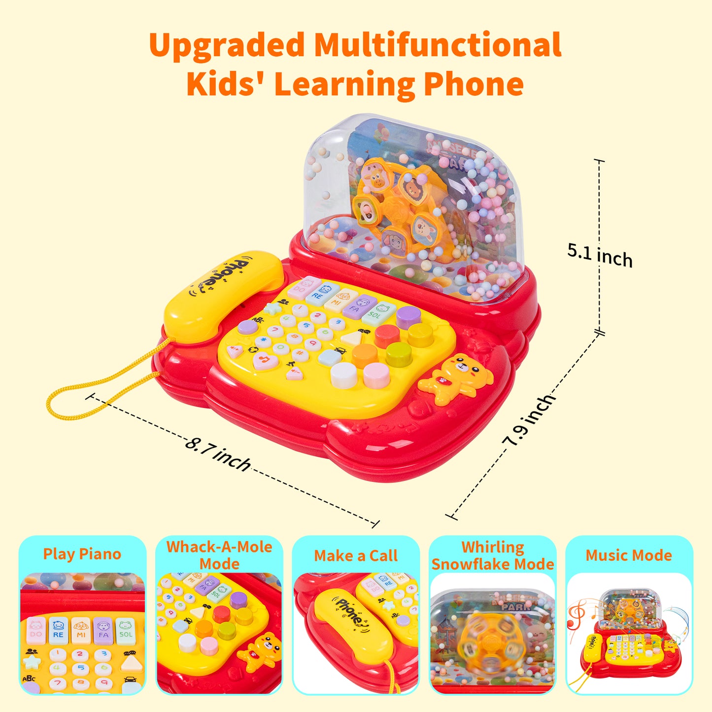 SaveJoy Baby Telephone Toy,All in One Educational Learning Toys,Toddler Phone with Music and light Gifts for Kids 3＋,Red