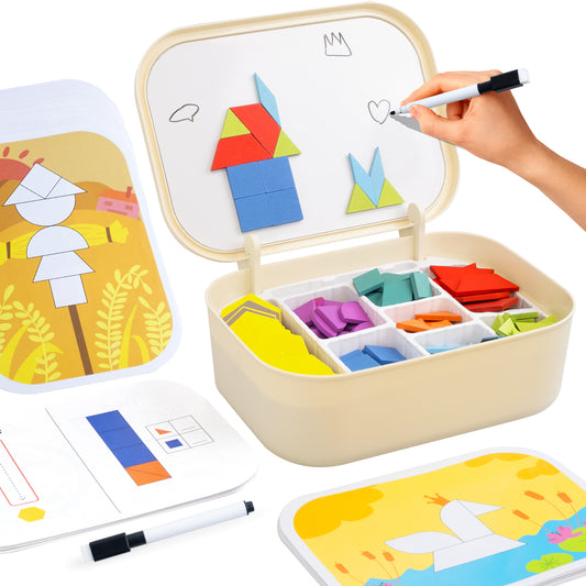 SaveJoy Magnetic Tangram Puzzle Learning Toys with Pen, 250PCS Montessori Pattern Blocks Set for Toddlers 4-8, Educational Stem Gift for Kids