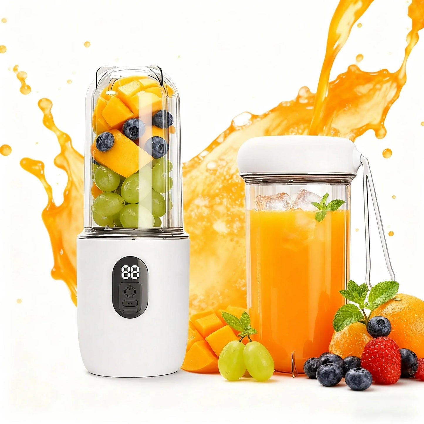 ORFELD Portable Blender with 16 Durable Stainless Steel Blades,17 Oz(500ml) Cordless Small Smoothie & Shake Maker,Use on a full charge 6~8 times,White