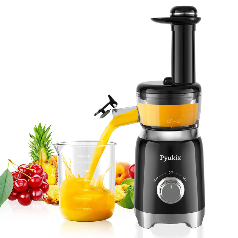 Pyukix Juicer Small Masticating Juicer for Fruits and Vegetables Powerful Juice Extractor Machine Compact Size and Space-Saving (Updated)