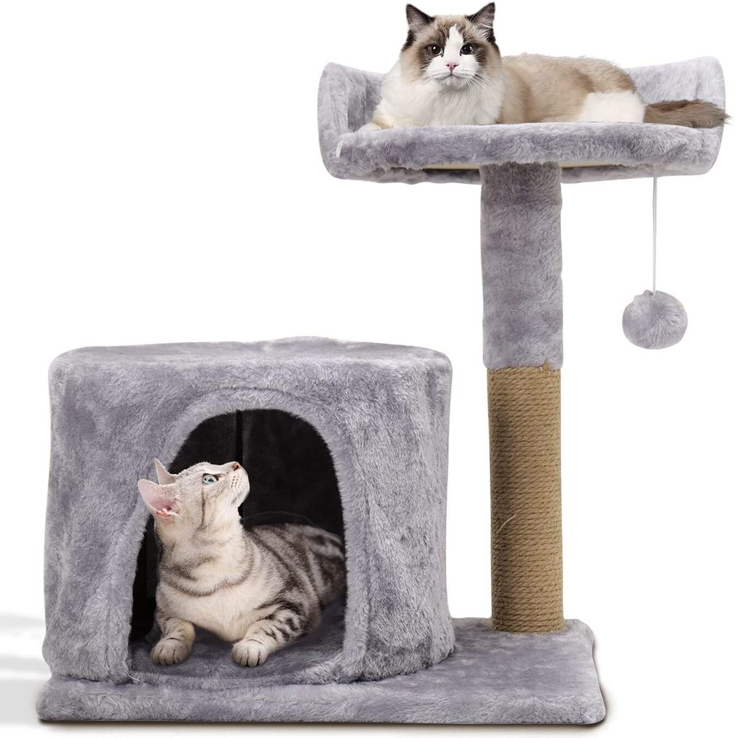 ORFELD Cat Tree Tower with Plush, Cat Condo with Scratching Post for Small Cats L 20" x W 11.8" x H 17", Gray